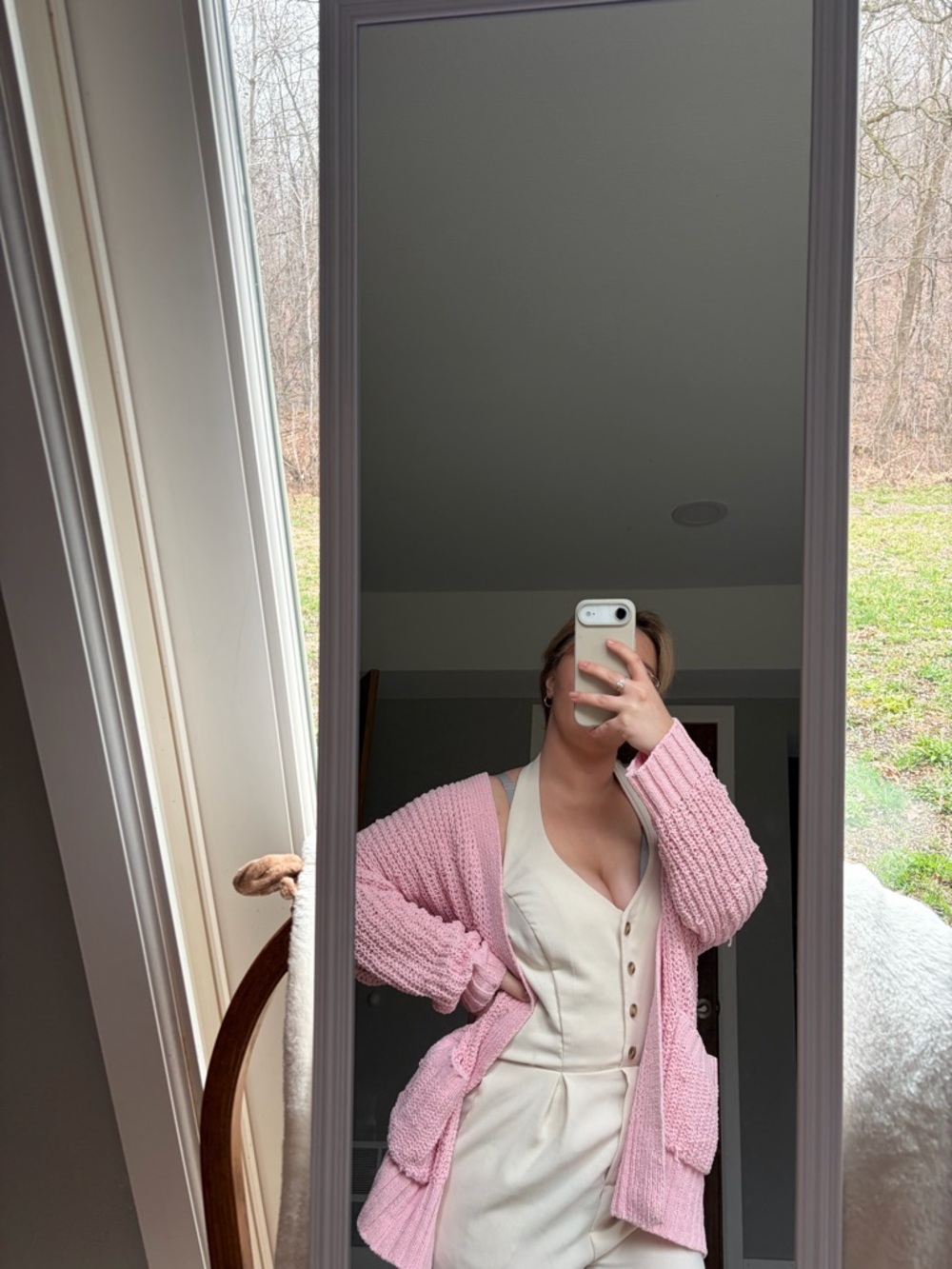 Pink Chunky Knit Cardigan Sweater